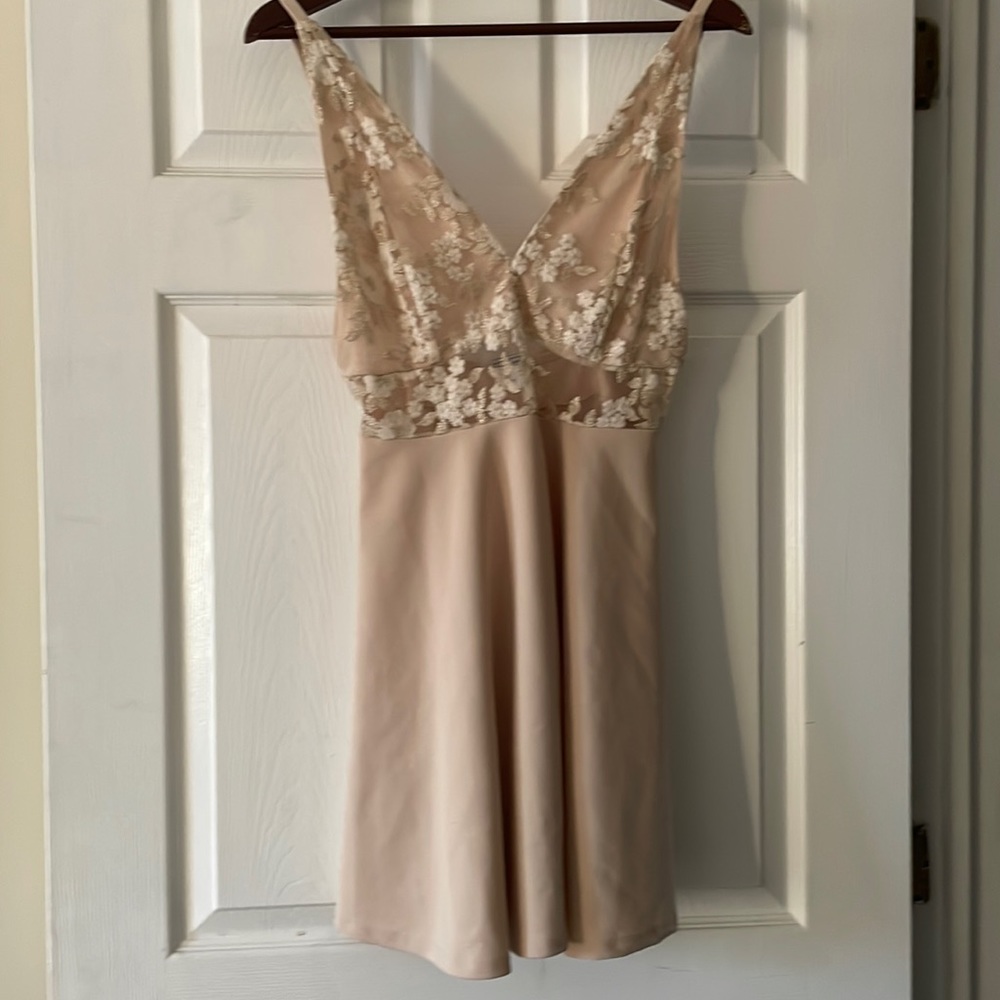 Nude low cut dress with floral top